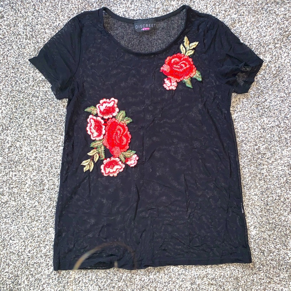 Black see through shirt.